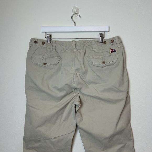 Polo Ralph Lauren Pants Mens 36x34 Tan Chino Flat Front Classic Preppy RL-5 Flag - Picture 8 of 13